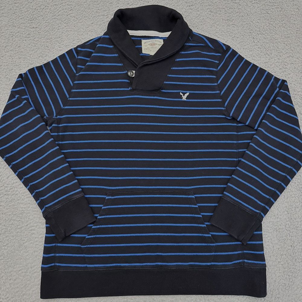 American Eagle Cowl Neck Sweatshirt Men's Large‎ Striped Kangaroo Pocket Y2K